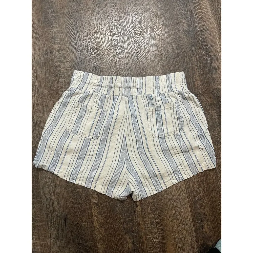 Disney Parks stitch embroidered shorts blue pinstripe linen blend size medium